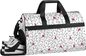 Bear Christmas Hat Resistant Sports Gym Bag for Women Men Travel Duffel bag with Wet Pocket & Shoes Compartment Waterproof Weekender Bag 19.7"x9.9"x13"
