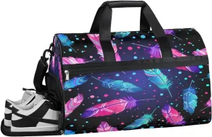 Bird Feathers Resistant Sports Gym Bag for Women Men Travel Duffel bag with Wet Pocket & Shoes Compartment Waterproof Weekender Bag 19.7"x9.9"x13"