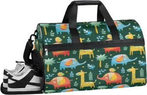 Birds Giraffe Elephant Resistant Sports Gym Bag for Women Men Travel Duffel bag with Wet Pocket & Shoes Compartment Waterproof Weekender Bag 19.7"x9.9"x13"