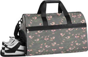 Birds Leaf Gym Bag for Men Women Fitness Workout Sports Duffle Bag with Shoes Compartment Dark Green Water Resistant Overnight Weekender Duffel Bag