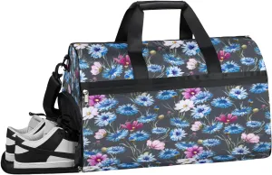 Blue Daisy Flowers Resistant Sports Gym Bag for Women Men Travel Duffel bag with Wet Pocket & Shoes Compartment Waterproof Weekender Bag 19.7"x9.9"x13"