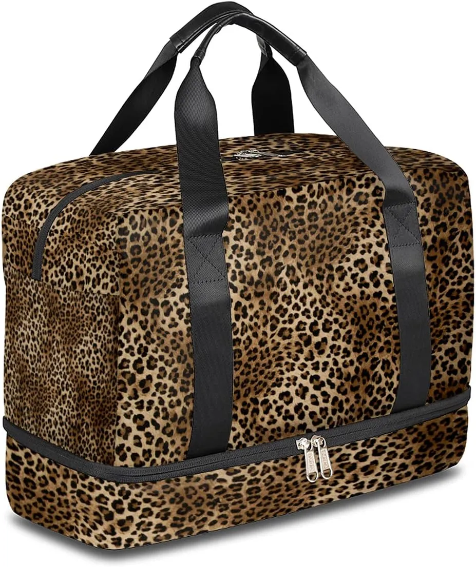 BOLOLI Leopard Skin Travel Duffel Bag Sports Tote Gym Bag,Animal Leopard Print Waterproof Weekender bag Overnight Bag with Shoes Compartment for Men Women
