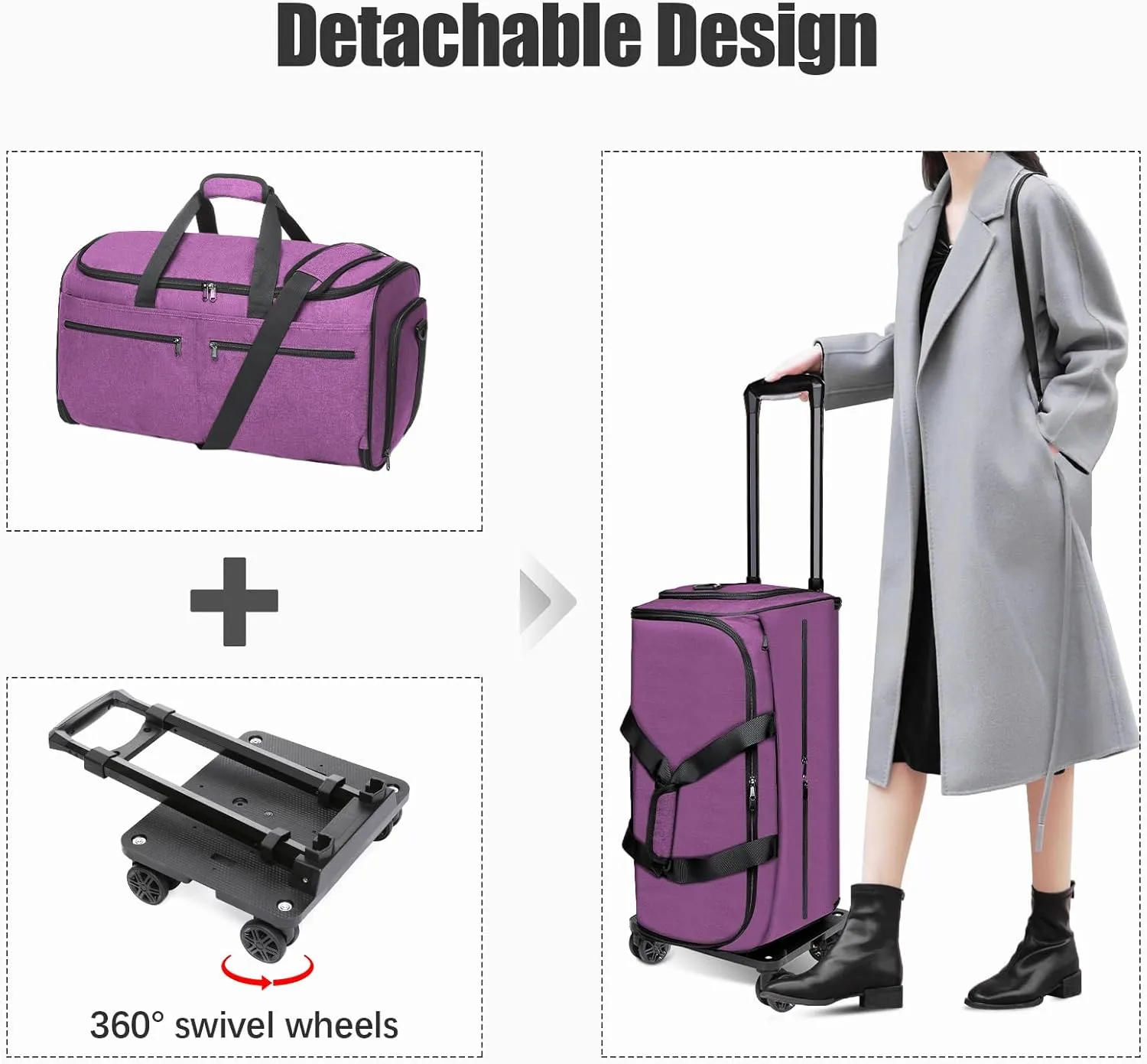 Bukere Garment Bag with Wheels, Rolling Travel Garment Duffle Bag with Shoes Compartment, Convertible 3 in 1 Suit Dress Bags for Men Women Business