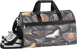 Butterfly Dragonfly Leaves Resistant Sports Gym Bag for Women Men Travel Duffel bag with Wet Pocket & Shoes Compartment Waterproof Weekender Bag 19.7"x9.9"x13"