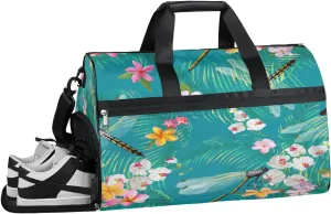 Butterfly Flower Leaves Resistant Sports Gym Bag for Women Men Travel Duffel bag with Wet Pocket & Shoes Compartment Waterproof Weekender Bag 19.7"x9.9"x13"