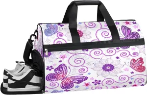 Butterfly Flowers Patterns Resistant Sports Gym Bag for Women Men Travel Duffel bag with Wet Pocket & Shoes Compartment Waterproof Weekender Bag 19.7"x9.9"x13"