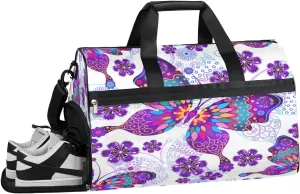 Butterfly Rainbow Animals Resistant Sports Gym Bag for Women Men Travel Duffel bag with Wet Pocket & Shoes Compartment Waterproof Weekender Bag 19.7"x9.9"x13"