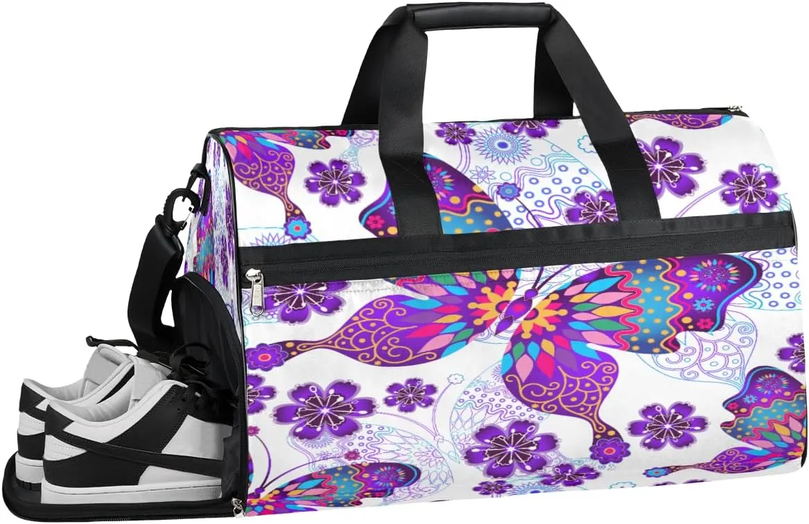 Butterfly Rainbow Animals Resistant Sports Gym Bag for Women Men Travel Duffel bag with Wet Pocket & Shoes Compartment Waterproof Weekender Bag 19.7"x9.9"x13"