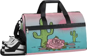 Cactus Cacti Rose Resistant Sports Gym Bag for Women Men Travel Duffel bag with Wet Pocket & Shoes Compartment Waterproof Weekender Bag 19.7"x9.9"x13"