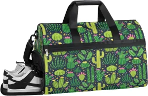 Cactus Print Resistant Sports Gym Bag for Women Men Travel Duffel bag with Wet Pocket & Shoes Compartment Waterproof Weekender Bag 19.7"x9.9"x13"