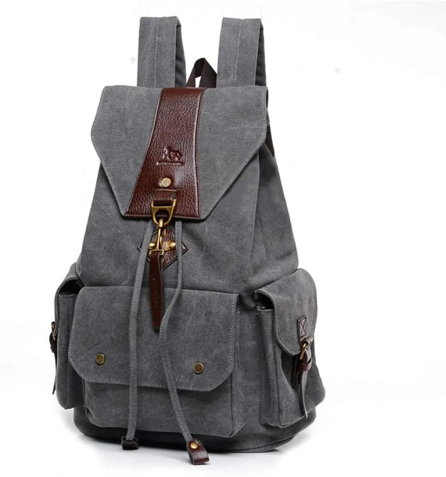 Canvas Backpacks, Laptop Backpack Women Men School Bag Rucksack Unisex Daypacks for Outdoor Sports Traveling Hiking Large Bookbag (Grey)