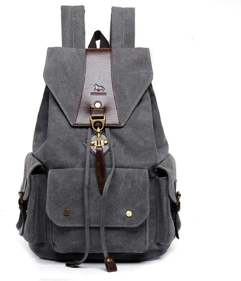 Canvas Backpacks, Laptop Backpack Women Men School Bag Rucksack Unisex Daypacks for Outdoor Sports Traveling Hiking Large Bookbag (Grey)