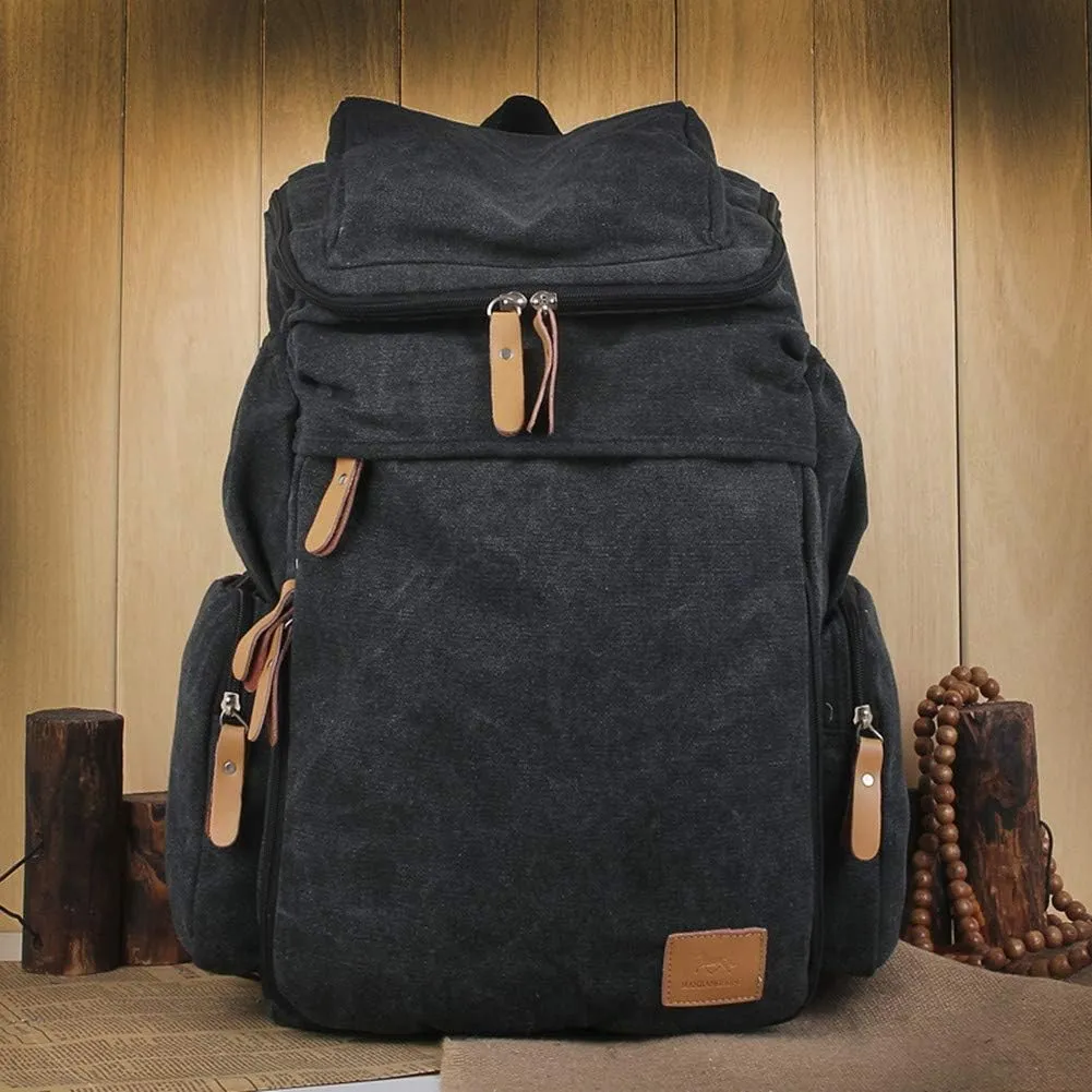 Canvas Backpacks, Women Men Laptop Backpack Rucksack Bookbag Unisex Daypacks School Backpack for Outdoor Sports Traveling Hiking Large Capacity (Black, 28X16X47cm)
