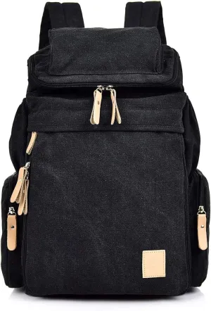 Canvas Backpacks, Women Men Laptop Backpack Rucksack Bookbag Unisex Daypacks School Backpack for Outdoor Sports Traveling Hiking Large Capacity (Black, 28X16X47cm)
