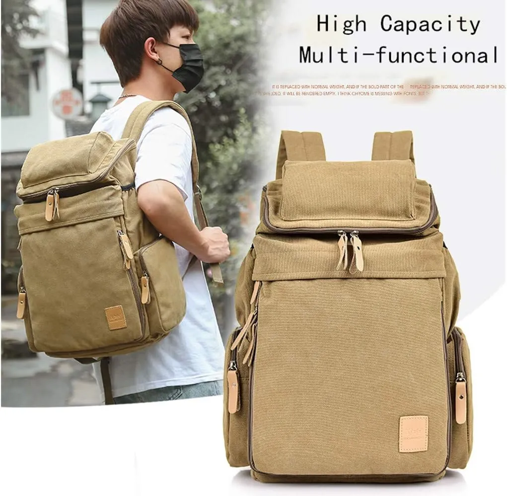Canvas Backpacks, Women Men Laptop Backpack Rucksack Bookbag Unisex Daypacks School Backpack for Outdoor Sports Traveling Hiking Large Capacity (Black, 28X16X47cm)