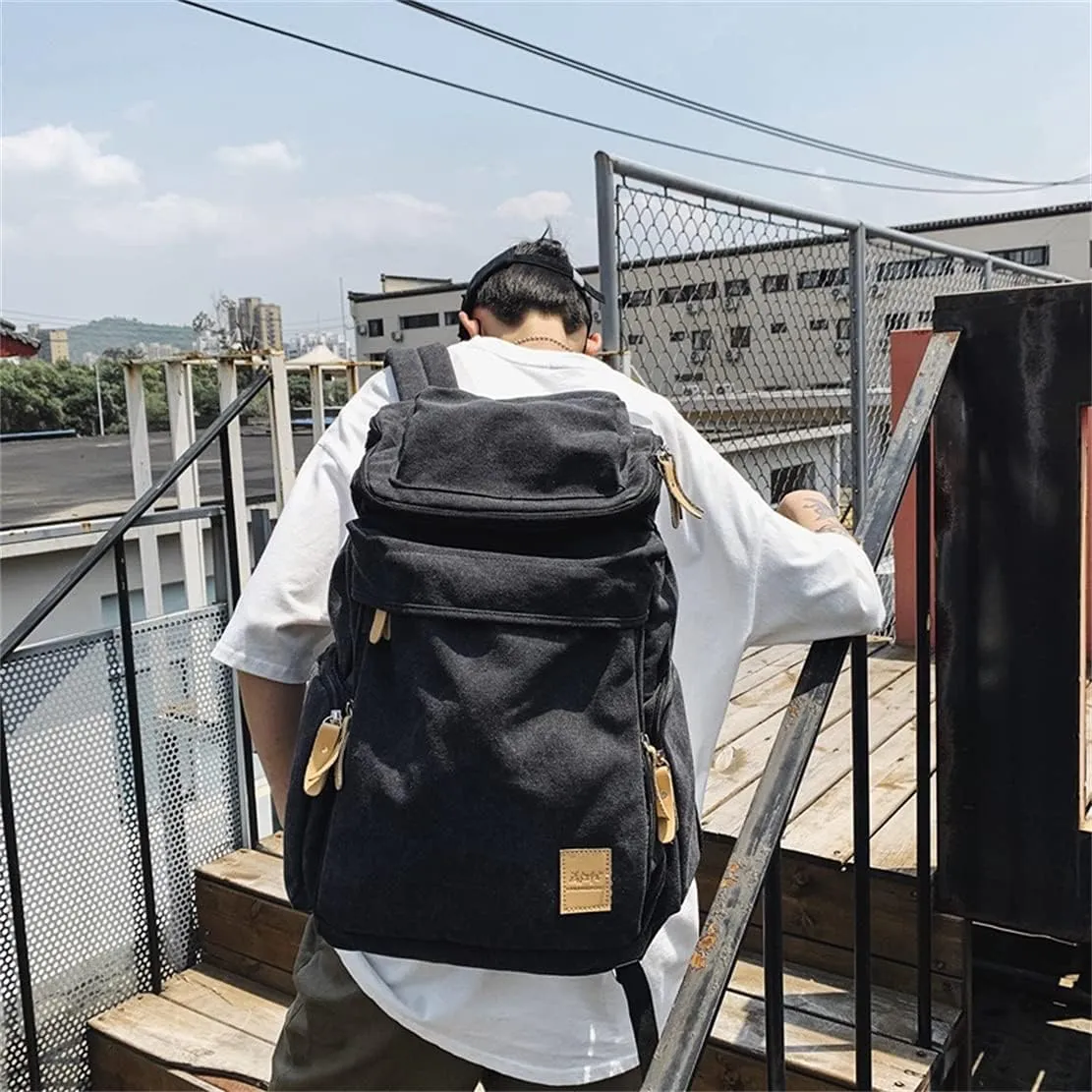 Canvas Backpacks, Women Men Laptop Backpack Rucksack Bookbag Unisex Daypacks School Backpack for Outdoor Sports Traveling Hiking Large Capacity (Black, 28X16X47cm)