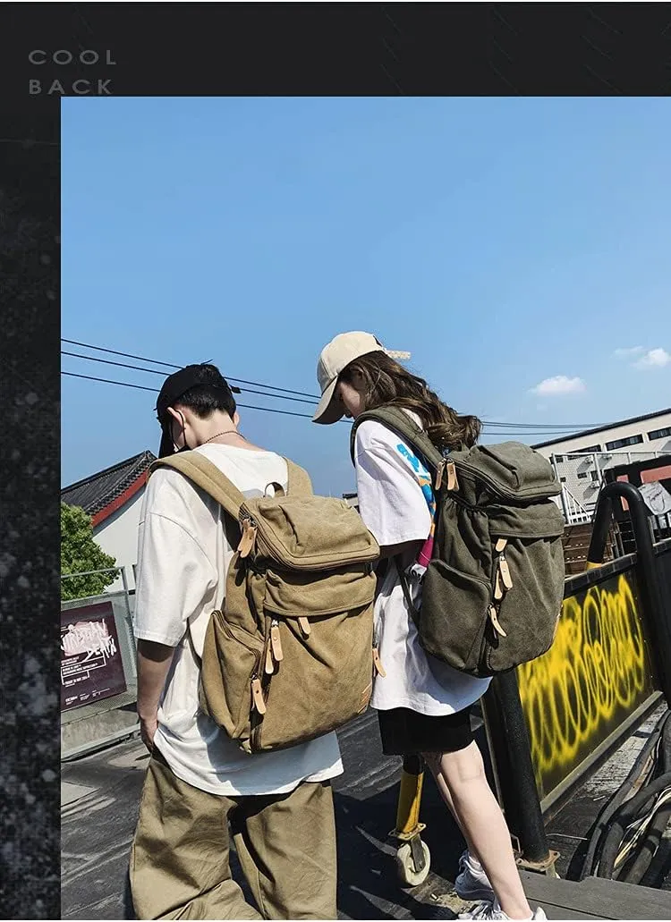 Canvas Backpacks, Women Men Laptop Backpack Rucksack Bookbag Unisex Daypacks School Backpack for Outdoor Sports Traveling Hiking Large Capacity (Black, 28X16X47cm)