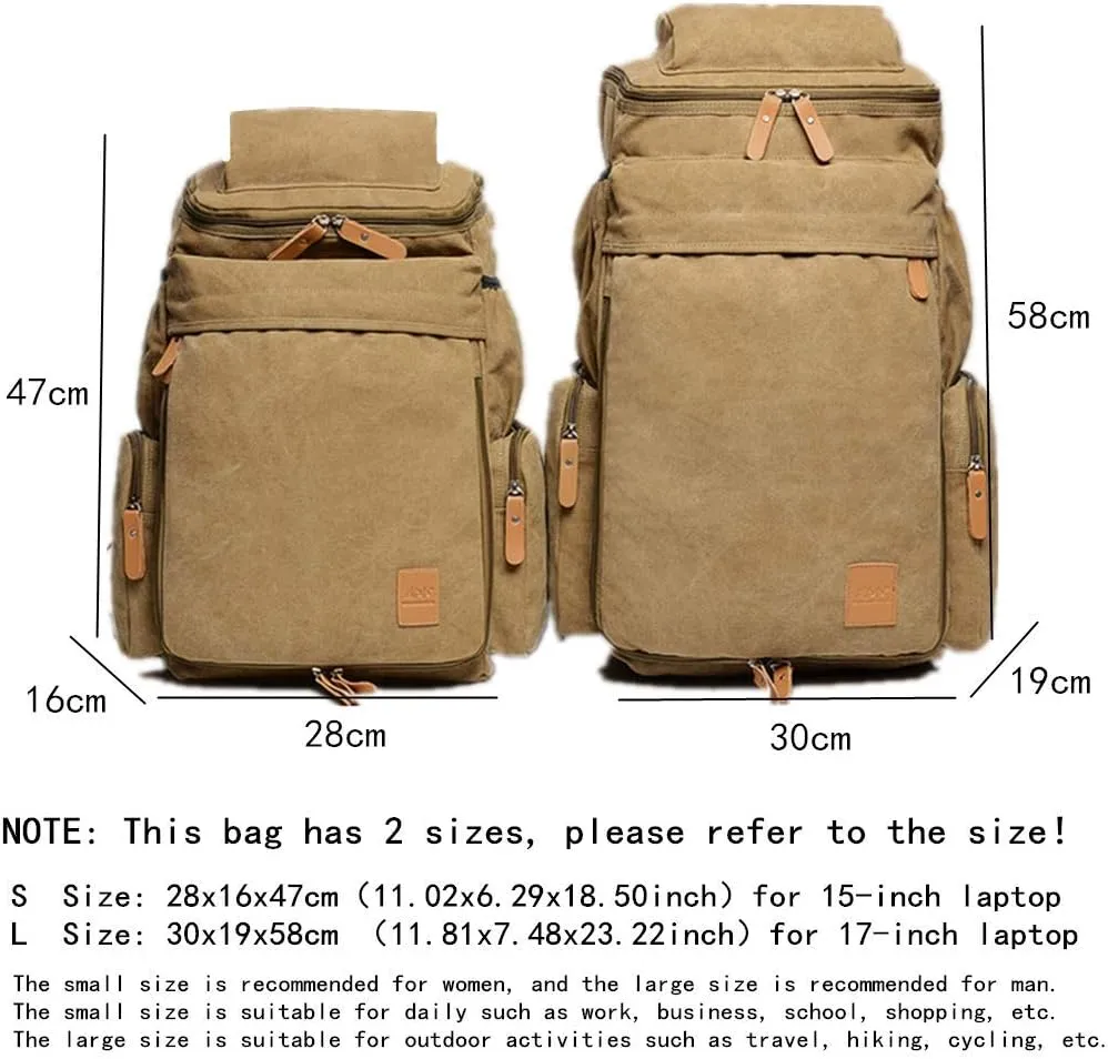Canvas Backpacks, Women Men Laptop Backpack Rucksack Bookbag Unisex Daypacks School Backpack for Outdoor Sports Traveling Hiking Large Capacity (Black, 28X16X47cm)