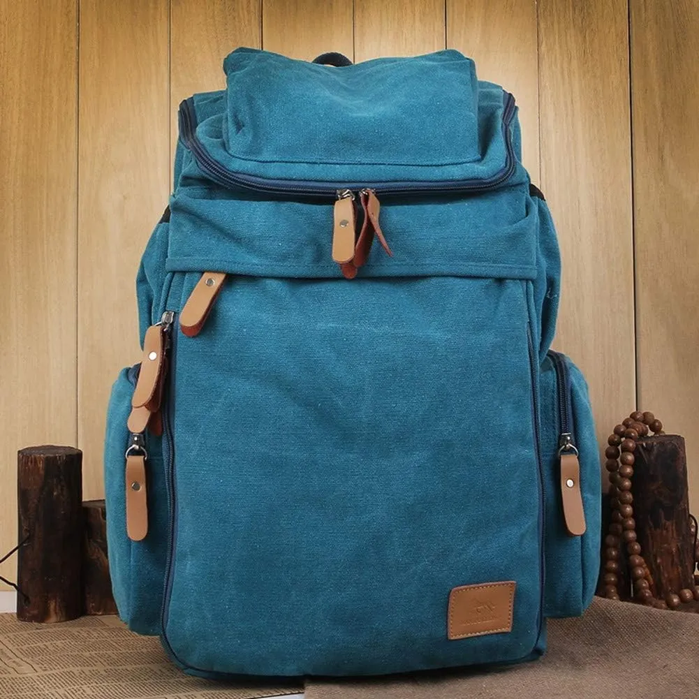Canvas Backpacks, Women Men Laptop Backpack Rucksack Bookbag Unisex Daypacks School Backpack for Outdoor Sports Traveling Hiking Large Capacity (Blue, 28X16X47cm)
