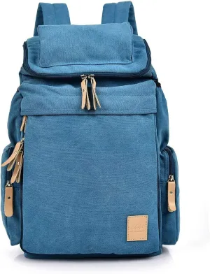Canvas Backpacks, Women Men Laptop Backpack Rucksack Bookbag Unisex Daypacks School Backpack for Outdoor Sports Traveling Hiking Large Capacity (Blue, 28X16X47cm)