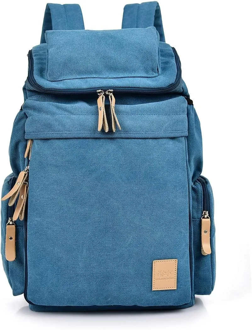 Canvas Backpacks, Women Men Laptop Backpack Rucksack Bookbag Unisex Daypacks School Backpack for Outdoor Sports Traveling Hiking Large Capacity (Blue, 28X16X47cm)