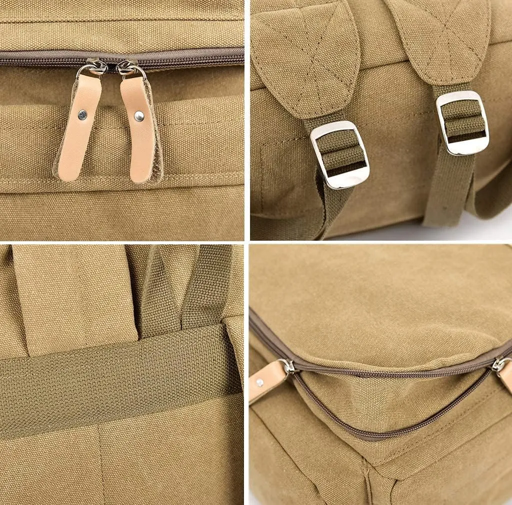Canvas Backpacks, Women Men Laptop Backpack Rucksack Bookbag Unisex Daypacks School Backpack for Outdoor Sports Traveling Hiking Large Capacity (Khaki, 28X16X47cm)
