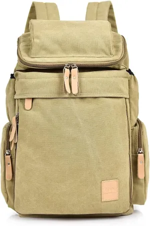 Canvas Backpacks, Women Men Laptop Backpack Rucksack Bookbag Unisex Daypacks School Backpack for Outdoor Sports Traveling Hiking Large Capacity (Khaki, 28X16X47cm)