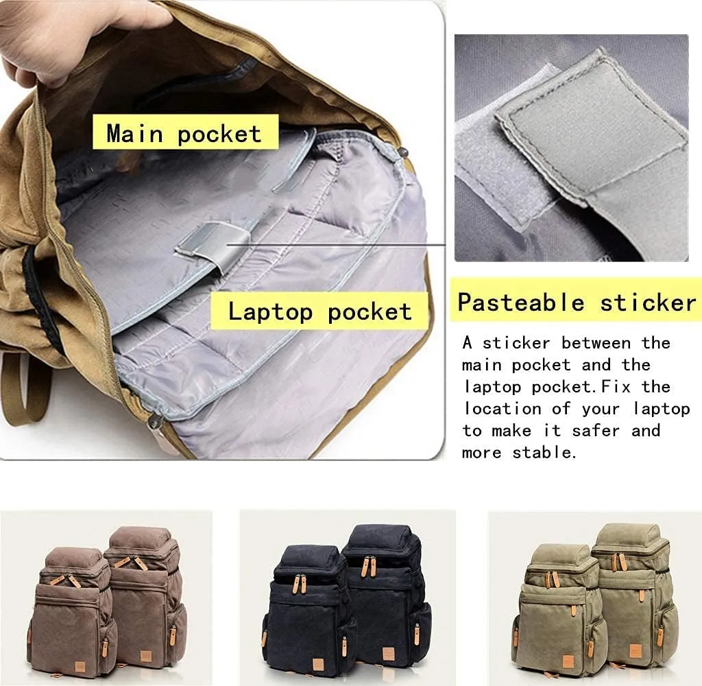 Canvas Backpacks, Women Men Laptop Backpack Rucksack Bookbag Unisex Daypacks School Backpack for Outdoor Sports Traveling Hiking Large Capacity (Khaki, 28X16X47cm)