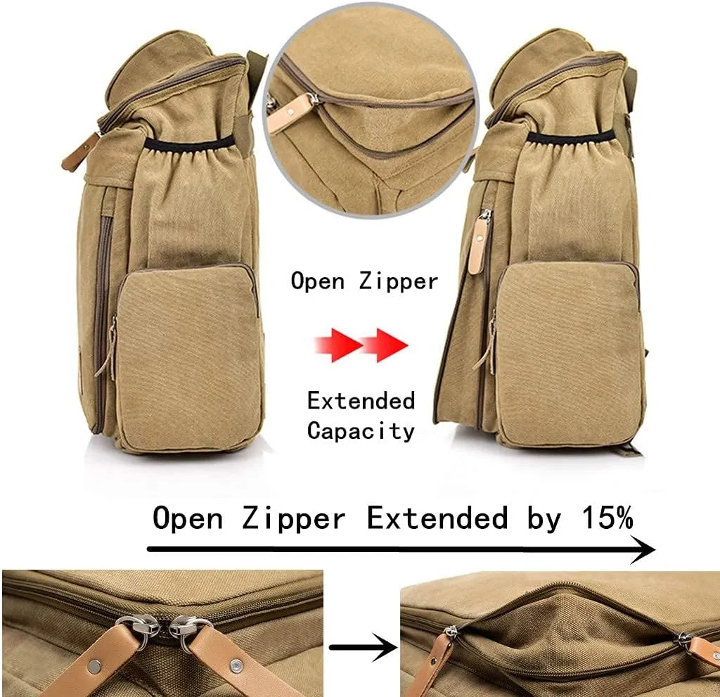 Canvas Backpacks, Women Men Laptop Backpack Rucksack Bookbag Unisex Daypacks School Backpack for Outdoor Sports Traveling Hiking Large Capacity (Khaki, 28X16X47cm)