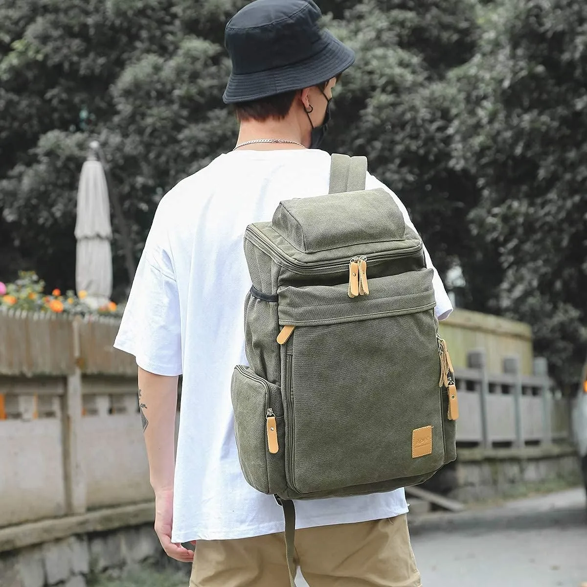 Canvas Backpacks, Women Men Laptop Backpack Rucksack Bookbag Unisex Daypacks School Backpack for Outdoor Sports Traveling Hiking Large Capacity (Khaki, 28X16X47cm)