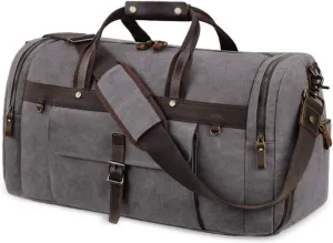 Canvas Travel Duffel Bag for Men 55L Large Capacity Duffel Overnight Weekend Bag Retro Carry on Bag Shoulder Handbag for Travel Business Sports School Outdoor (Dark gray)