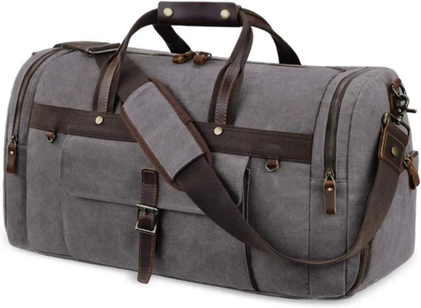 Canvas Travel Duffel Bag for Men 55L Large Capacity Duffel Overnight Weekend Bag Retro Carry on Bag Shoulder Handbag for Travel Business Sports School Outdoor (Dark gray)
