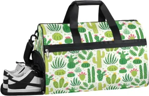 Cartoon Cactus Flower Resistant Sports Gym Bag for Women Men Travel Duffel bag with Wet Pocket & Shoes Compartment Waterproof Weekender Bag 19.7"x9.9"x13"