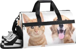 Cat Dog Animal Resistant Sports Gym Bag for Women Men Travel Duffel bag with Wet Pocket & Shoes Compartment Waterproof Weekender Bag 19.7"x9.9"x13"