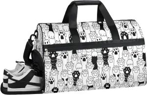Cat Dog Paw Resistant Sports Gym Bag for Women Men Travel Duffel bag with Wet Pocket & Shoes Compartment Waterproof Weekender Bag 19.7"x9.9"x13"
