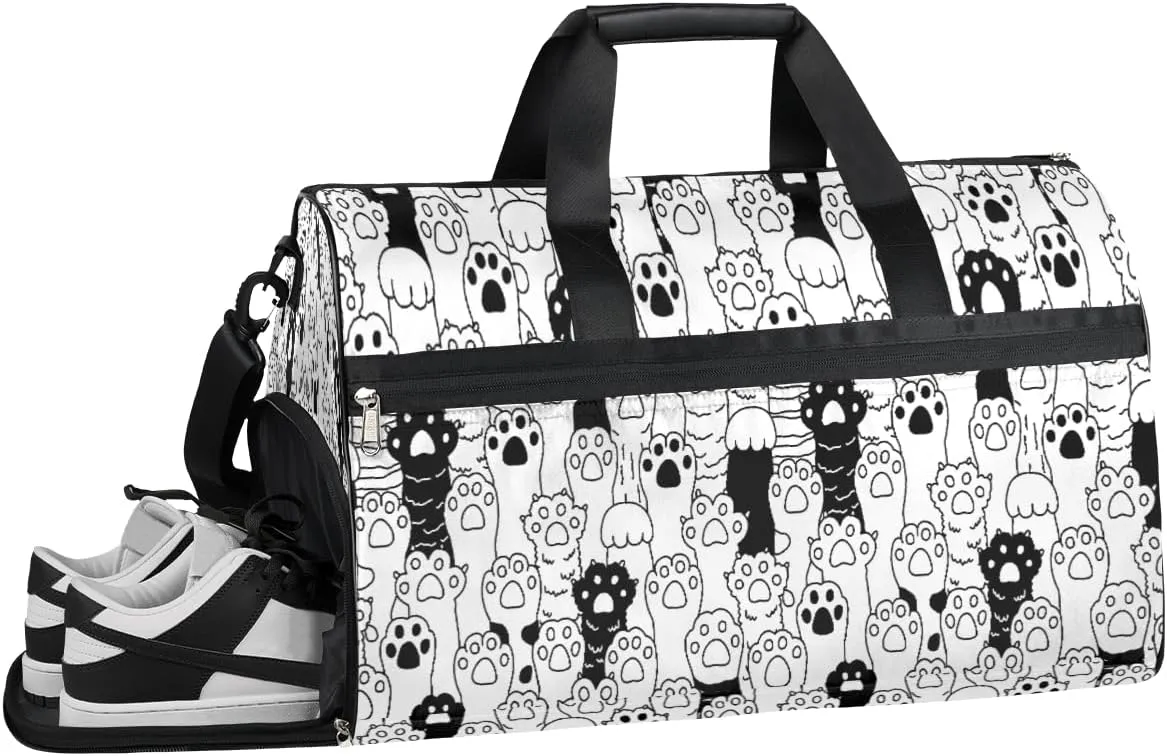 Cat Dog Paw Resistant Sports Gym Bag for Women Men Travel Duffel bag with Wet Pocket & Shoes Compartment Waterproof Weekender Bag 19.7"x9.9"x13"