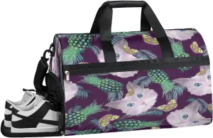 Cat Pineapples Butterflies Resistant Sports Gym Bag for Women Men Travel Duffel bag with Wet Pocket & Shoes Compartment Waterproof Weekender Bag 19.7"x9.9"x13"