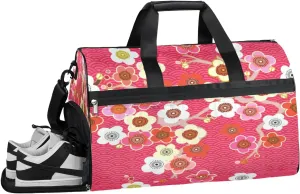 Cherry Blossom Pattern Resistant Sports Gym Bag for Women Men Travel Duffel bag with Wet Pocket & Shoes Compartment Waterproof Weekender Bag 19.7"x9.9"x13"