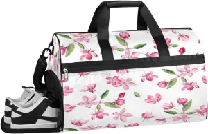 Cherry Watercolor Pattern Resistant Sports Gym Bag for Women Men Travel Duffel bag with Wet Pocket & Shoes Compartment Waterproof Weekender Bag 19.7"x9.9"x13"