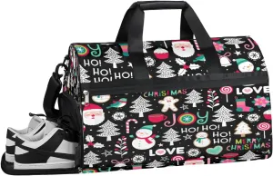 Christmas Claus Snowman Resistant Sports Gym Bag for Women Men Travel Duffel bag with Wet Pocket & Shoes Compartment Waterproof Weekender Bag 19.7"x9.9"x13"