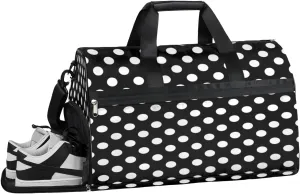 Classic Polka Dot Gym Bag for Men Women Fitness Workout Sports Duffle Bag with Shoes Compartment Black White Water Resistant Overnight Weekender Duffel Bag