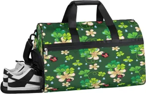 Clover Ladybug Sports Gym Bag for Women Men Travel Duffel Bag with Wet Pocket & Shoes Compartment Waterproof Weekender Overnight Tote Carry on Bag Lightweight