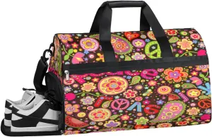 Colorful Little Flowers Resistant Sports Gym Bag for Women Men Travel Duffel bag with Wet Pocket & Shoes Compartment Waterproof Weekender Bag 19.7"x9.9"x13"