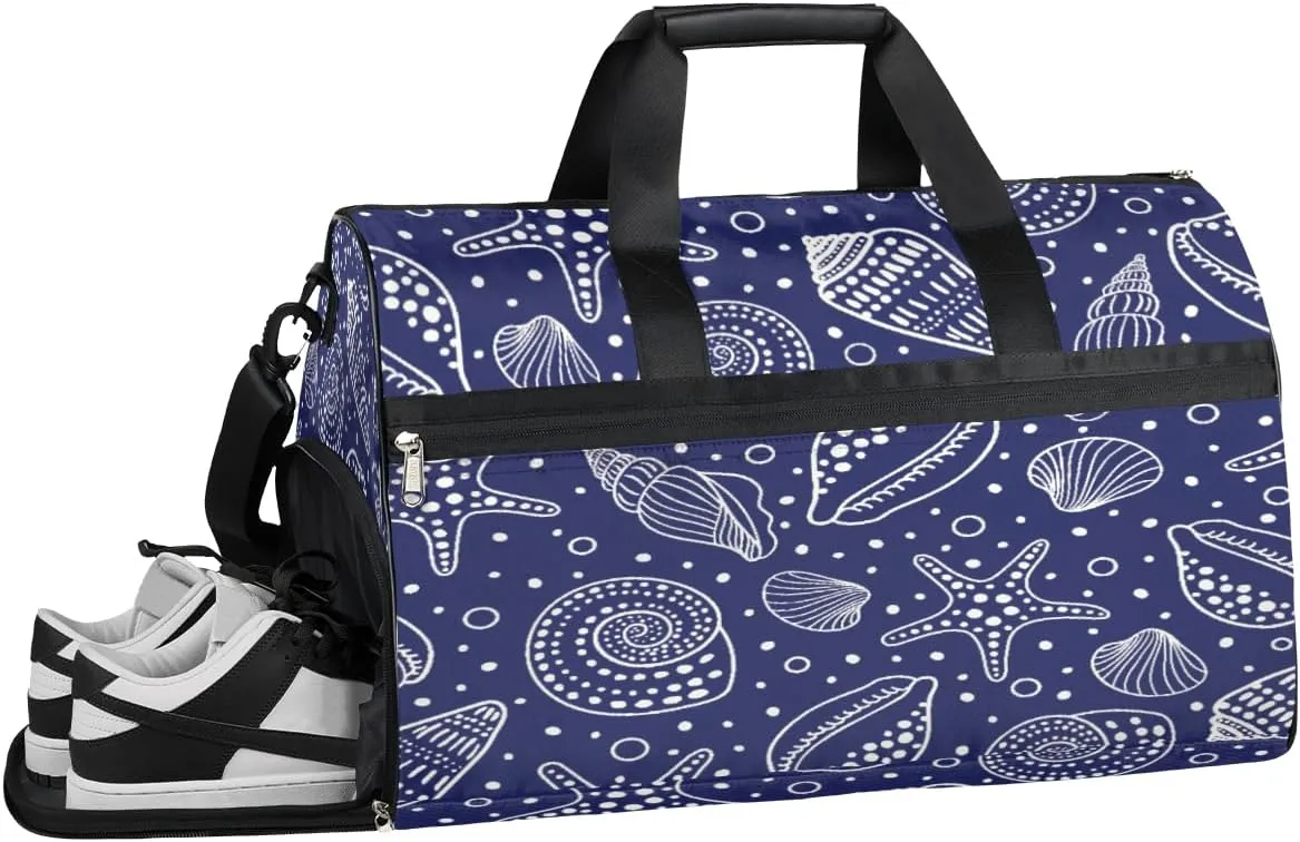 Conch Starfish Shells Resistant Sports Gym Bag for Women Men Travel Duffel bag with Wet Pocket & Shoes Compartment Waterproof Weekender Bag 19.7"x9.9"x13"