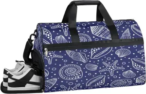 Conch Starfish Shells Resistant Sports Gym Bag for Women Men Travel Duffel bag with Wet Pocket & Shoes Compartment Waterproof Weekender Bag 19.7"x9.9"x13"