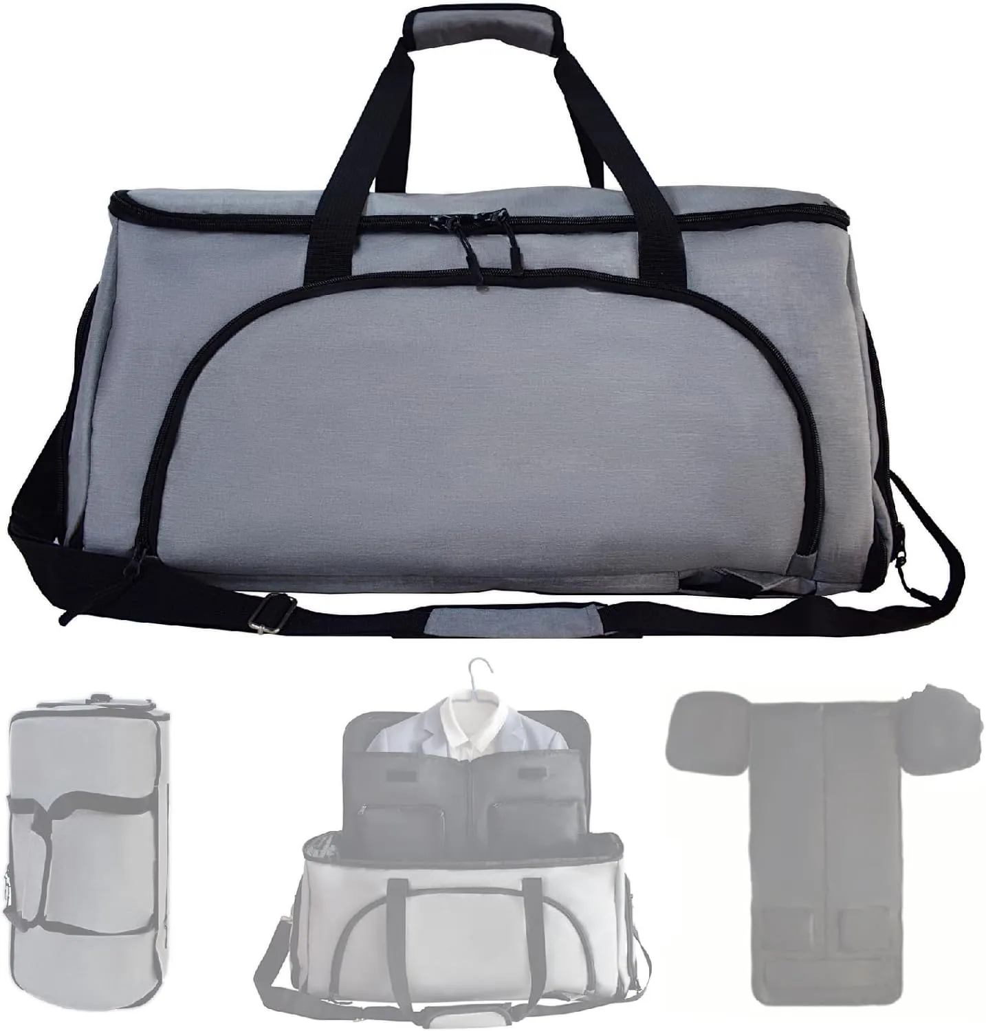 Convertible Duffle Garment Bag, 4 in 1 Garment Bag with Shoulder Strap, Garment Duffle Bags for Travel, Carry on Garment Duffel Bag for Men, Foldable Duffel Suit Bag for Business, Light Grey
