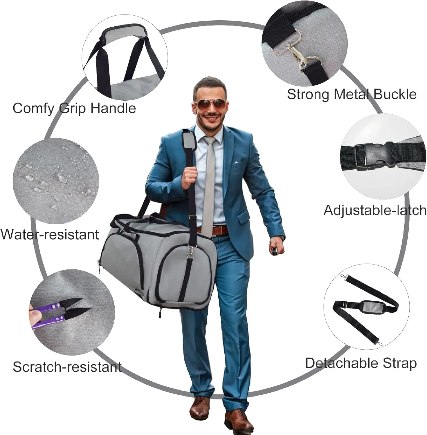 Convertible Duffle Garment Bag, 4 in 1 Garment Bag with Shoulder Strap, Garment Duffle Bags for Travel, Carry on Garment Duffel Bag for Men, Foldable Duffel Suit Bag for Business, Light Grey