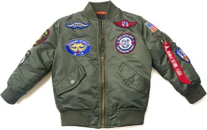 CORIRESHA Kids Bomber Jacket Full Zip Badge Thermal Jacket with Pockets