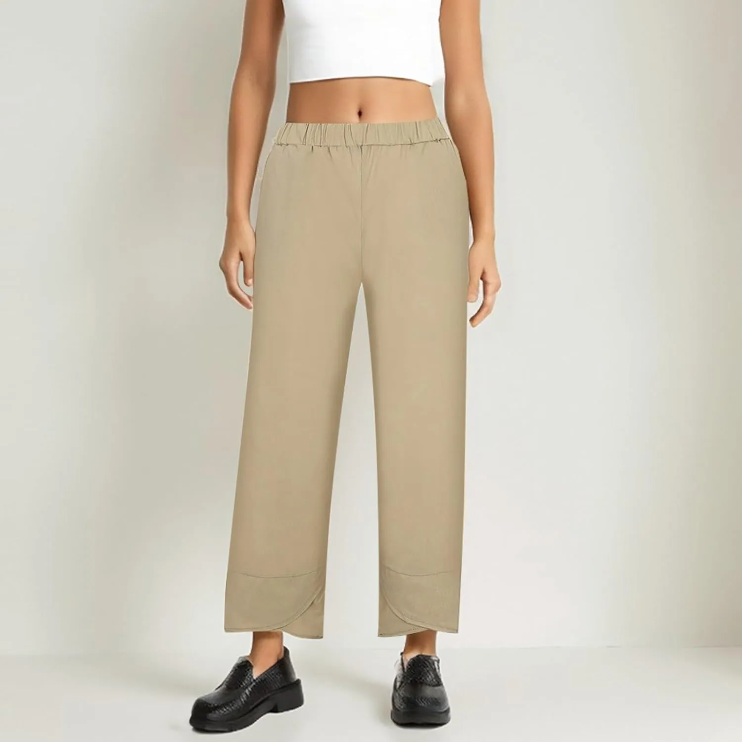 Cotton Linen Casual Summer Capri Pants for Women Cropped Comfy Baggy Trousers Palazzo Lounge Pants