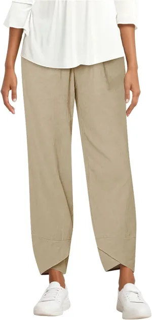 Cotton Linen Casual Summer Capri Pants for Women Cropped Comfy Baggy Trousers Palazzo Lounge Pants